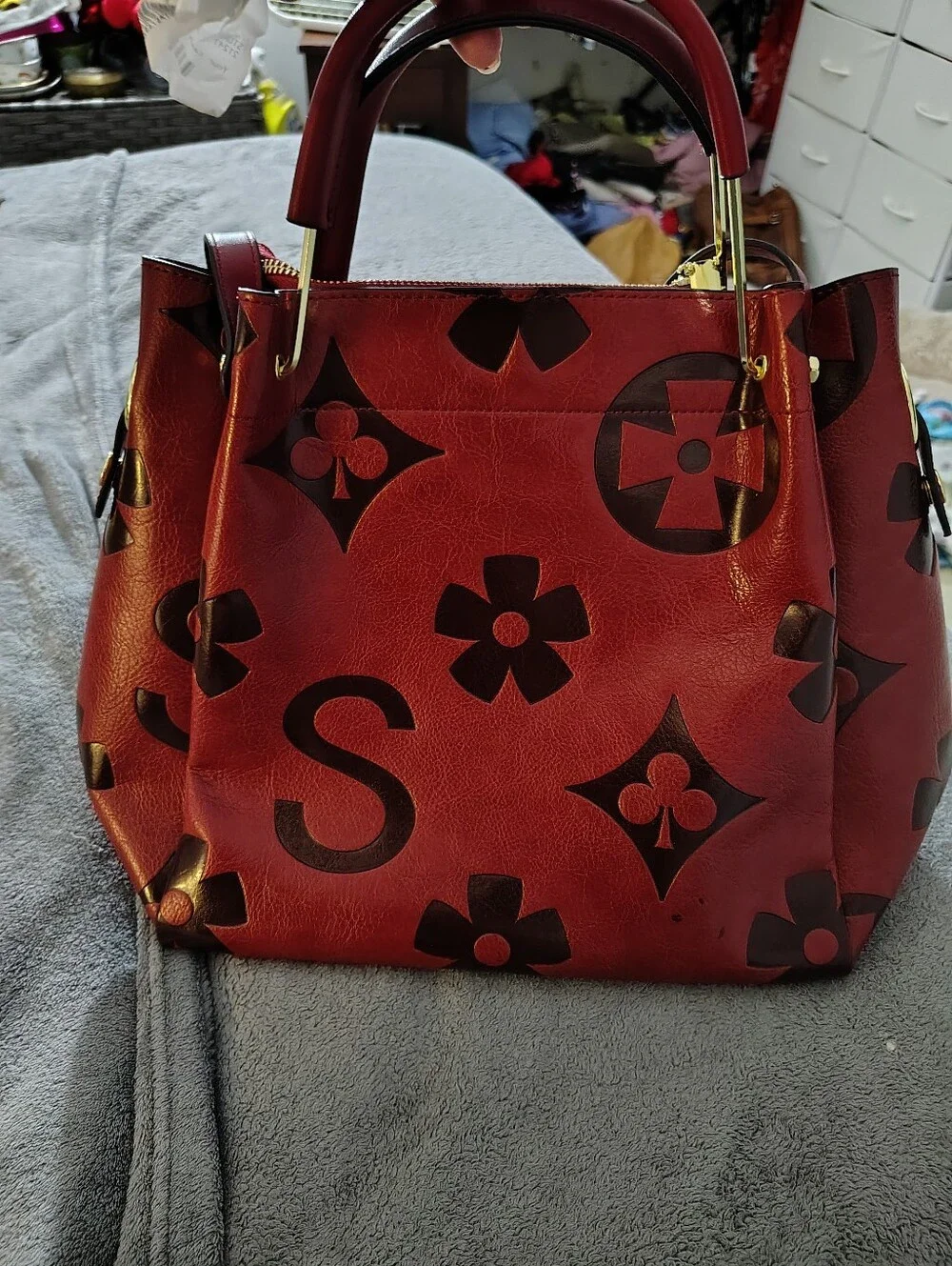 Source Unknown Red and Black Patterned Satchel
